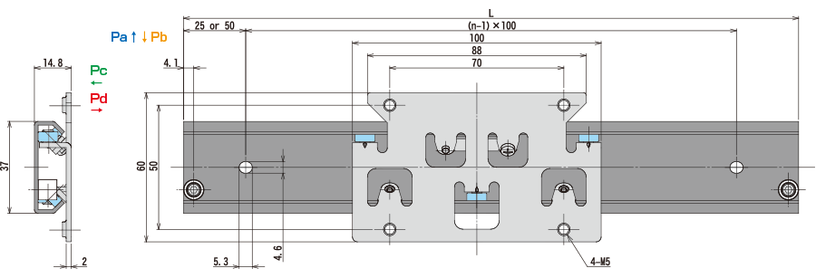 Standard size table (stainless steel rail): 37 SW series